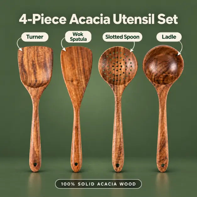 4-Piece Acacia Wood Utensil Set