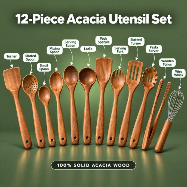 12-Piece Acacia Wood Utensil Set