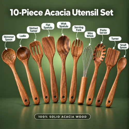 10-Piece Acacia Wood Utensil Set